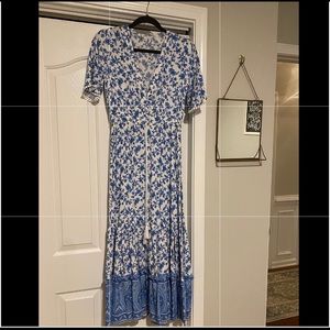 Blue & White Floral Midi Dress